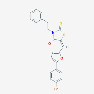 molecular formula C22H16BrNO2S2 B414887 (E)-5-((5-(4-bromophenyl)furan-2-yl)methylene)-3-phenethyl-2-thioxothiazolidin-4-one CAS No. 851303-84-9