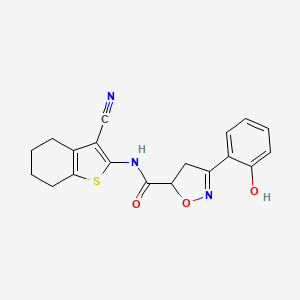 molecular formula C19H17N3O3S B4148870 N-(3-cyano-4,5,6,7-tetrahydro-1-benzothien-2-yl)-3-(2-hydroxyphenyl)-4,5-dihydro-5-isoxazolecarboxamide 