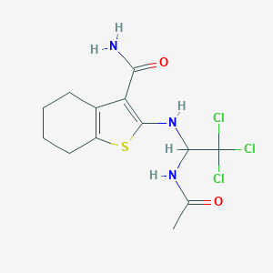 molecular formula C13H16Cl3N3O2S B414892 2-{[1-(Acetylamino)-2,2,2-trichloroethyl]amino}-4,5,6,7-tetrahydro-1-benzothiophene-3-carboxamide 