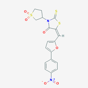 molecular formula C18H14N2O6S3 B414894 (5E)-3-(1,1-dioxothiolan-3-yl)-5-[[5-(4-nitrophenyl)furan-2-yl]methylidene]-2-sulfanylidene-1,3-thiazolidin-4-one CAS No. 851303-92-9