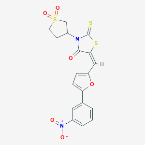 molecular formula C18H14N2O6S3 B414896 3-(1,1-Dioxidotetrahydro-3-thienyl)-5-[(5-{3-nitrophenyl}-2-furyl)methylene]-2-thioxo-1,3-thiazolidin-4-one 