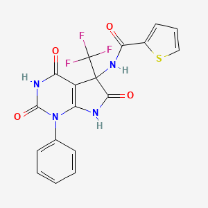 molecular formula C18H11F3N4O4S B4148973 N-[2,4,6-TRIOXO-1-PHENYL-5-(TRIFLUOROMETHYL)-1H,2H,3H,4H,5H,6H,7H-PYRROLO[2,3-D]PYRIMIDIN-5-YL]THIOPHENE-2-CARBOXAMIDE 