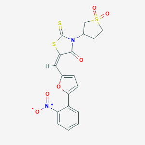 molecular formula C18H14N2O6S3 B414901 3-(1,1-Dioxidotetrahydro-3-thienyl)-5-[(5-{2-nitrophenyl}-2-furyl)methylene]-2-thioxo-1,3-thiazolidin-4-one 