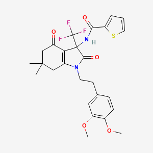 N-{1-[2-(3,4-dimethoxyphenyl)ethyl]-6,6-dimethyl-2,4-dioxo-3-(trifluoromethyl)-2,3,4,5,6,7-hexahydro-1H-indol-3-yl}thiophene-2-carboxamide