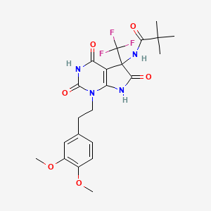 molecular formula C22H25F3N4O6 B4149034 N-{1-[2-(3,4-DIMETHOXYPHENYL)ETHYL]-2,4,6-TRIOXO-5-(TRIFLUOROMETHYL)-1H,2H,3H,4H,5H,6H,7H-PYRROLO[2,3-D]PYRIMIDIN-5-YL}-2,2-DIMETHYLPROPANAMIDE 