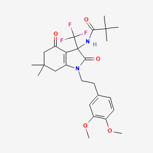 N-{1-[2-(3,4-dimethoxyphenyl)ethyl]-6,6-dimethyl-2,4-dioxo-3-(trifluoromethyl)-2,3,4,5,6,7-hexahydro-1H-indol-3-yl}-2,2-dimethylpropanamide