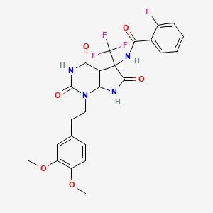 N-{1-[2-(3,4-DIMETHOXYPHENYL)ETHYL]-2,4,6-TRIOXO-5-(TRIFLUOROMETHYL)-1H,2H,3H,4H,5H,6H,7H-PYRROLO[2,3-D]PYRIMIDIN-5-YL}-2-FLUOROBENZAMIDE