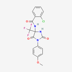 2-chloro-N-[1-(4-methoxyphenyl)-2,5-dioxo-4-(trifluoromethyl)imidazolidin-4-yl]benzamide