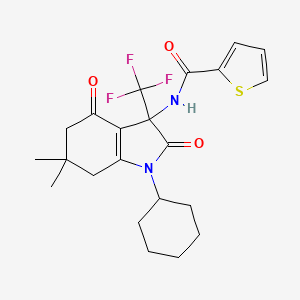 molecular formula C22H25F3N2O3S B4149101 N-[1-cyclohexyl-6,6-dimethyl-2,4-dioxo-3-(trifluoromethyl)-2,3,4,5,6,7-hexahydro-1H-indol-3-yl]thiophene-2-carboxamide 