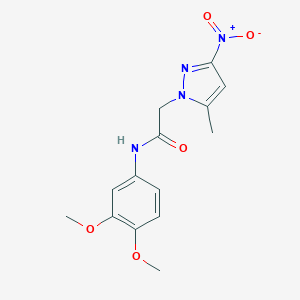 molecular formula C14H16N4O5 B414954 N-(3,4-Dimethoxy-phenyl)-2-(5-methyl-3-nitro-pyrazol-1-yl)-acetamide 