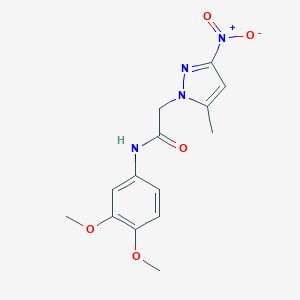 molecular formula C14H16N4O5 B414954 N-(3,4-dimethoxyphenyl)-2-(5-methyl-3-nitro-1H-pyrazol-1-yl)acetamide 