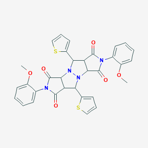 molecular formula C32H26N4O6S2 B414956 2,7-bis(2-methoxyphenyl)-5,10-di(2-thienyl)tetrahydropyrrolo[3,4-c]pyrrolo[3',4':4,5]pyrazolo[1,2-a]pyrazole-1,3,6,8(2H,3aH,5H,7H)-tetrone 
