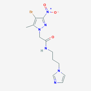 molecular formula C12H15BrN6O3 B414959 2-(4-bromo-5-methyl-3-nitro-1H-pyrazol-1-yl)-N-[3-(1H-imidazol-1-yl)propyl]acetamide 