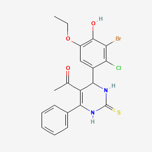 1-[4-(3-bromo-2-chloro-5-ethoxy-4-hydroxyphenyl)-6-phenyl-2-thioxo-1,2,3,4-tetrahydro-5-pyrimidinyl]ethanone