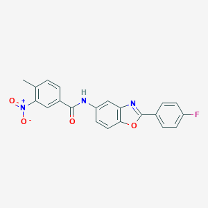 molecular formula C21H14FN3O4 B414961 N-[2-(4-Fluoro-phenyl)-benzooxazol-5-yl]-4-methyl-3-nitro-benzamide 