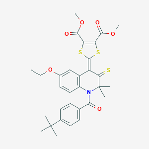 molecular formula C31H33NO6S3 B414974 dimethyl 2-(1-(4-tert-butylbenzoyl)-6-ethoxy-2,2-dimethyl-3-thioxo-2,3-dihydro-4(1H)-quinolinylidene)-1,3-dithiole-4,5-dicarboxylate 