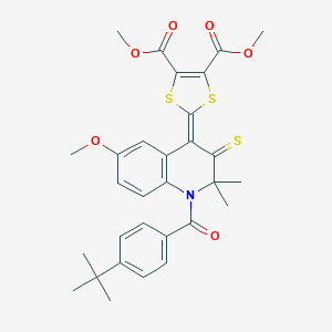 molecular formula C30H31NO6S3 B414976 dimethyl 2-(1-(4-tert-butylbenzoyl)-6-methoxy-2,2-dimethyl-3-thioxo-2,3-dihydro-4(1H)-quinolinylidene)-1,3-dithiole-4,5-dicarboxylate 