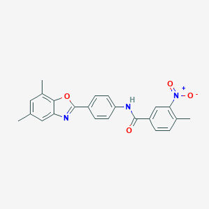 molecular formula C23H19N3O4 B414991 N-[4-(5,7-dimethyl-1,3-benzoxazol-2-yl)phenyl]-3-nitro-4-methylbenzamide 