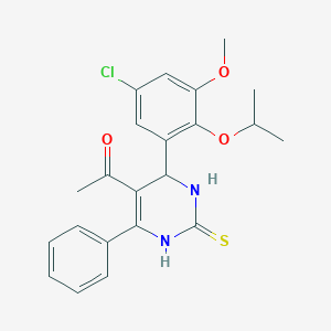 molecular formula C22H23ClN2O3S B4149915 1-{4-[5-CHLORO-3-METHOXY-2-(PROPAN-2-YLOXY)PHENYL]-6-PHENYL-2-SULFANYLIDENE-1,2,3,4-TETRAHYDROPYRIMIDIN-5-YL}ETHAN-1-ONE 