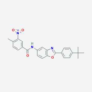 molecular formula C25H23N3O4 B414994 N-[2-(4-tert-Butyl-phenyl)-benzooxazol-5-yl]-4-methyl-3-nitro-benzamide 