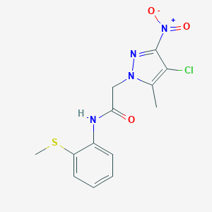 molecular formula C13H13ClN4O3S B415001 2-(4-chloro-5-methyl-3-nitro-1H-pyrazol-1-yl)-N-[2-(methylsulfanyl)phenyl]acetamide 
