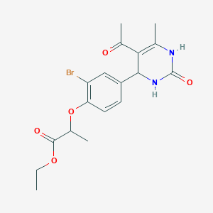 molecular formula C18H21BrN2O5 B4150139 ethyl 2-[4-(5-acetyl-6-methyl-2-oxo-1,2,3,4-tetrahydro-4-pyrimidinyl)-2-bromophenoxy]propanoate 