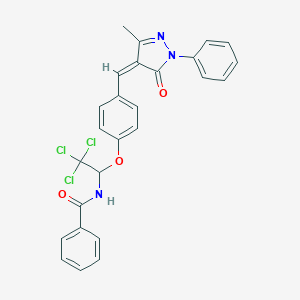 molecular formula C26H20Cl3N3O3 B415026 N-(2,2,2-trichloro-1-{4-[(3-methyl-5-oxo-1-phenyl-1,5-dihydro-4H-pyrazol-4-ylidene)methyl]phenoxy}ethyl)benzamide 