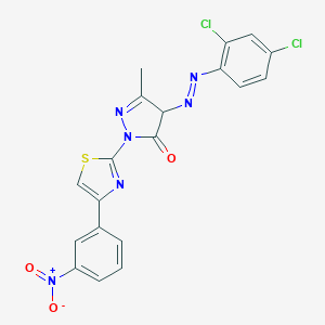 molecular formula C19H12Cl2N6O3S B415034 4-[(2,4-dichlorophenyl)diazenyl]-2-(4-{3-nitrophenyl}-1,3-thiazol-2-yl)-5-methyl-2,4-dihydro-3H-pyrazol-3-one 