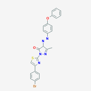 molecular formula C25H18BrN5O2S B415035 2-[4-(4-bromophenyl)-1,3-thiazol-2-yl]-5-methyl-4-[(4-phenoxyphenyl)diazenyl]-2,4-dihydro-3H-pyrazol-3-one 