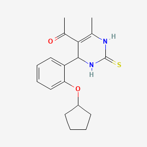 molecular formula C18H22N2O2S B4150370 1-{4-[2-(cyclopentyloxy)phenyl]-6-methyl-2-thioxo-1,2,3,4-tetrahydro-5-pyrimidinyl}ethanone 