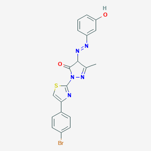 molecular formula C19H14BrN5O2S B415038 (E)-1-(4-(4-Bromophenyl)thiazol-2-yl)-4-((3-hydroxyphenyl)diazenyl)-3-methyl-1H-pyrazol-5(4H)-one 