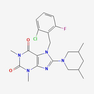 molecular formula C21H25ClFN5O2 B4150563 7-[(2-Chloro-6-fluorophenyl)methyl]-8-(3,5-dimethylpiperidin-1-YL)-1,3-dimethyl-2,3,6,7-tetrahydro-1H-purine-2,6-dione 