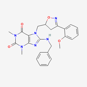 molecular formula C25H26N6O4 B4150608 8-(benzylamino)-7-{[3-(2-methoxyphenyl)-4,5-dihydro-1,2-oxazol-5-yl]methyl}-1,3-dimethyl-3,7-dihydro-1H-purine-2,6-dione 