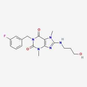 molecular formula C17H20FN5O3 B4150625 1-[(3-Fluorophenyl)methyl]-8-[(3-hydroxypropyl)amino]-3,7-dimethyl-2,3,6,7-tetrahydro-1H-purine-2,6-dione 