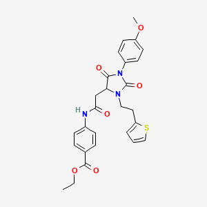 ethyl 4-[({1-(4-methoxyphenyl)-2,5-dioxo-3-[2-(2-thienyl)ethyl]-4-imidazolidinyl}acetyl)amino]benzoate