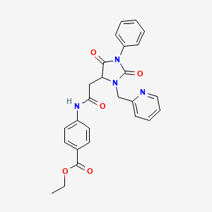 molecular formula C26H24N4O5 B4150672 ethyl 4-({[2,5-dioxo-1-phenyl-3-(2-pyridinylmethyl)-4-imidazolidinyl]acetyl}amino)benzoate 