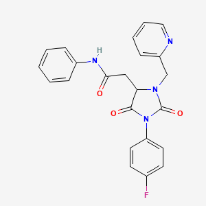 molecular formula C23H19FN4O3 B4150692 2-[1-(4-fluorophenyl)-2,5-dioxo-3-(2-pyridinylmethyl)-4-imidazolidinyl]-N-phenylacetamide 