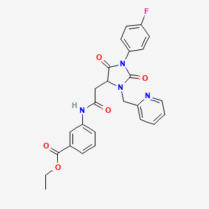 ethyl 3-({[1-(4-fluorophenyl)-2,5-dioxo-3-(2-pyridinylmethyl)-4-imidazolidinyl]acetyl}amino)benzoate