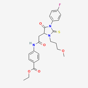 molecular formula C24H26FN3O5S B4150710 ethyl 4-({[1-(4-fluorophenyl)-3-(3-methoxypropyl)-5-oxo-2-thioxo-4-imidazolidinyl]acetyl}amino)benzoate 