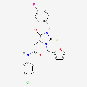 molecular formula C23H19ClFN3O3S B4150732 N-(4-chlorophenyl)-2-[1-[(4-fluorophenyl)methyl]-3-(furan-2-ylmethyl)-5-oxo-2-sulfanylideneimidazolidin-4-yl]acetamide 