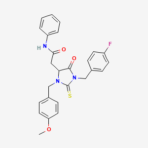 molecular formula C26H24FN3O3S B4150736 2-[1-(4-fluorobenzyl)-3-(4-methoxybenzyl)-5-oxo-2-thioxo-4-imidazolidinyl]-N-phenylacetamide 