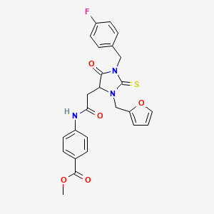 methyl 4-({[1-(4-fluorobenzyl)-3-(2-furylmethyl)-5-oxo-2-thioxo-4-imidazolidinyl]acetyl}amino)benzoate