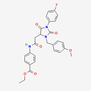 molecular formula C28H26FN3O6 B4150762 ethyl 4-({[1-(4-fluorophenyl)-3-(4-methoxybenzyl)-2,5-dioxo-4-imidazolidinyl]acetyl}amino)benzoate 