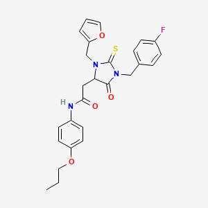 2-[1-(4-fluorobenzyl)-3-(2-furylmethyl)-5-oxo-2-thioxo-4-imidazolidinyl]-N-(4-propoxyphenyl)acetamide