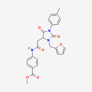 molecular formula C25H23N3O6 B4150825 methyl 4-({[3-(2-furylmethyl)-1-(4-methylphenyl)-2,5-dioxo-4-imidazolidinyl]acetyl}amino)benzoate 