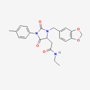 molecular formula C22H23N3O5 B4150827 2-{3-[(2H-1,3-BENZODIOXOL-5-YL)METHYL]-1-(4-METHYLPHENYL)-2,5-DIOXOIMIDAZOLIDIN-4-YL}-N-ETHYLACETAMIDE 