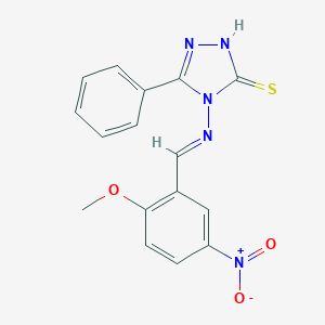 molecular formula C16H13N5O3S B415086 4-({5-nitro-2-methoxybenzylidene}amino)-3-phenyl-5-sulfanyl-4H-1,2,4-triazole 