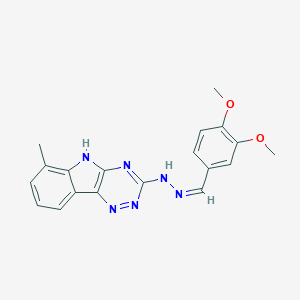 molecular formula C19H18N6O2 B415092 3,4-dimethoxybenzaldehyde (6-methyl-5H-[1,2,4]triazino[5,6-b]indol-3-yl)hydrazone 