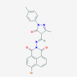 molecular formula C24H17BrN4O3 B415095 6-bromo-2-({[3-methyl-1-(4-methylphenyl)-5-oxo-4,5-dihydro-1H-pyrazol-4-yl]methylene}amino)-1H-benzo[de]isoquinoline-1,3(2H)-dione 