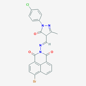 molecular formula C23H14BrClN4O3 B415099 6-bromo-2-({[1-(4-chlorophenyl)-3-methyl-5-oxo-4,5-dihydro-1H-pyrazol-4-yl]methylene}amino)-1H-benzo[de]isoquinoline-1,3(2H)-dione 